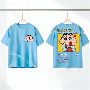 Summer Kids Clothes Anime Colour Tops Crayons Shin-chan Children Front Back Print T Shirt Kawaii Boy Girl Short Sleeve Tee Shirt