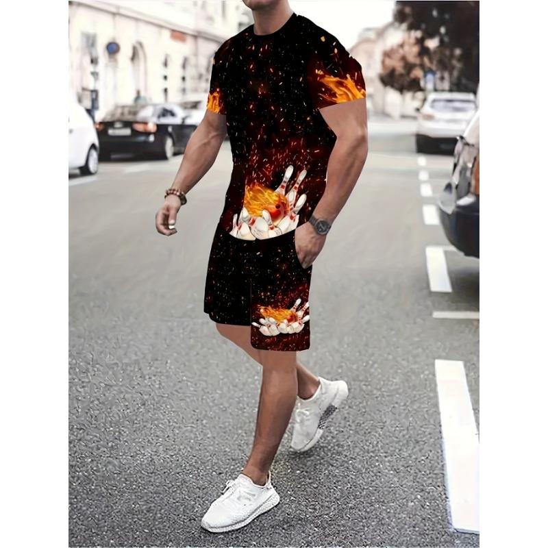 

Мужской повседневный комплект из двух предметов для спорта на открытом воздухе, модный комплект из футболки с коротким рукавом и шорт, цветной 3D-принт, модный повседневный XL