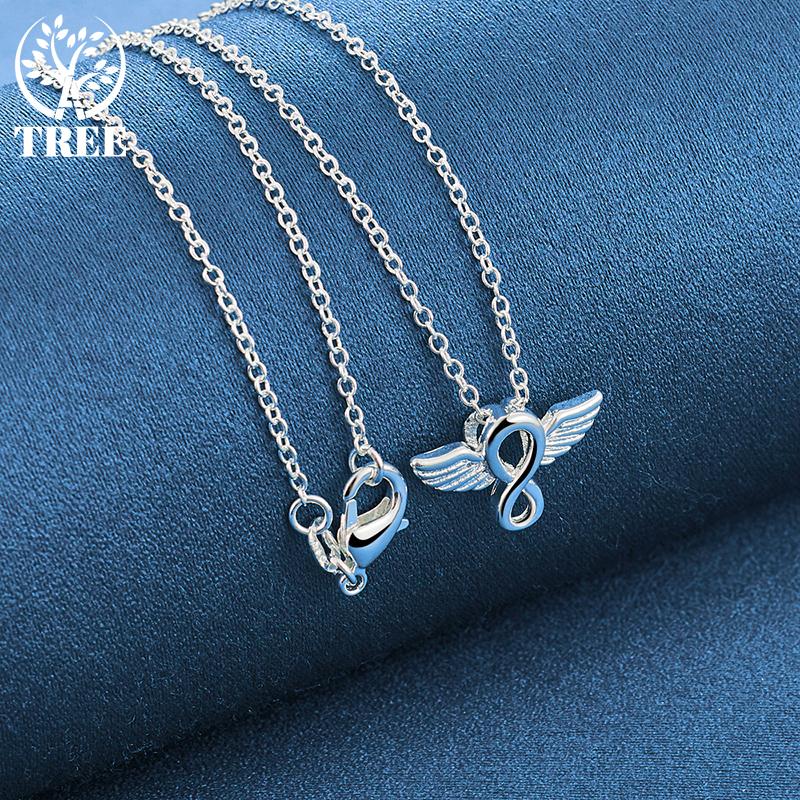 925 Sterling Silver 18 Inches Angel Wings Pendant Necklace Jewelry