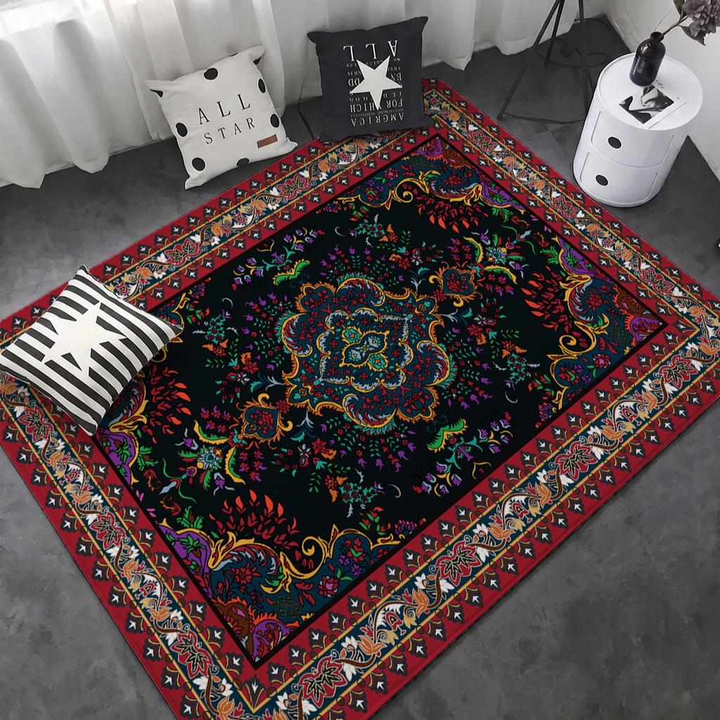 Boho Persian Area Rug 100% Polyester Flannel Large Carpet Non-Slip Washable Floor Mat for Living Room Bedroom Home Decor