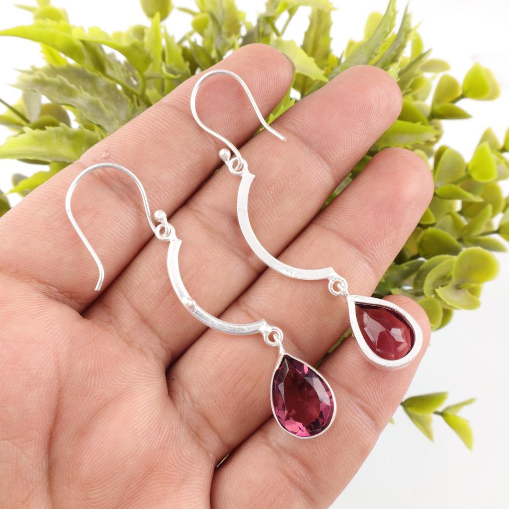 Rhodolite Gemstone 925 Solid Silver Jewelry Handmade Dangle/Drop Earrings 2.60" EE-43-39