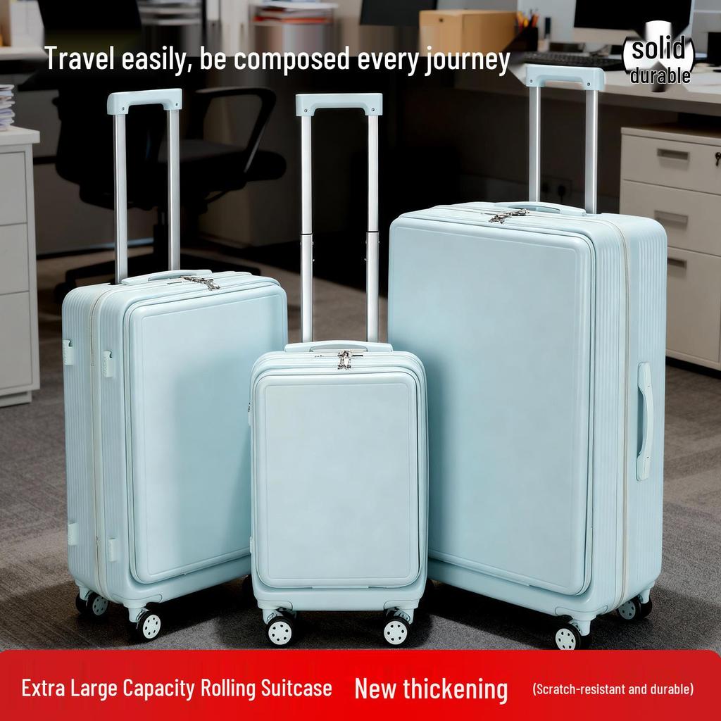 Large Capacity Front Opening Multifunctional Carry-On Trolley: Scratch & Wear-Resistant Travel Suitcase