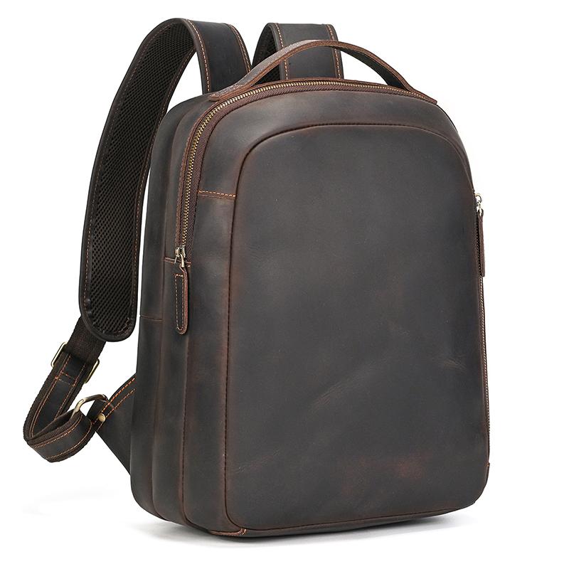 Retro Genuine Leather Backpack Men's Crazy Horse Leather Schoolbag Multifunction Daypack Leather Bag for Men