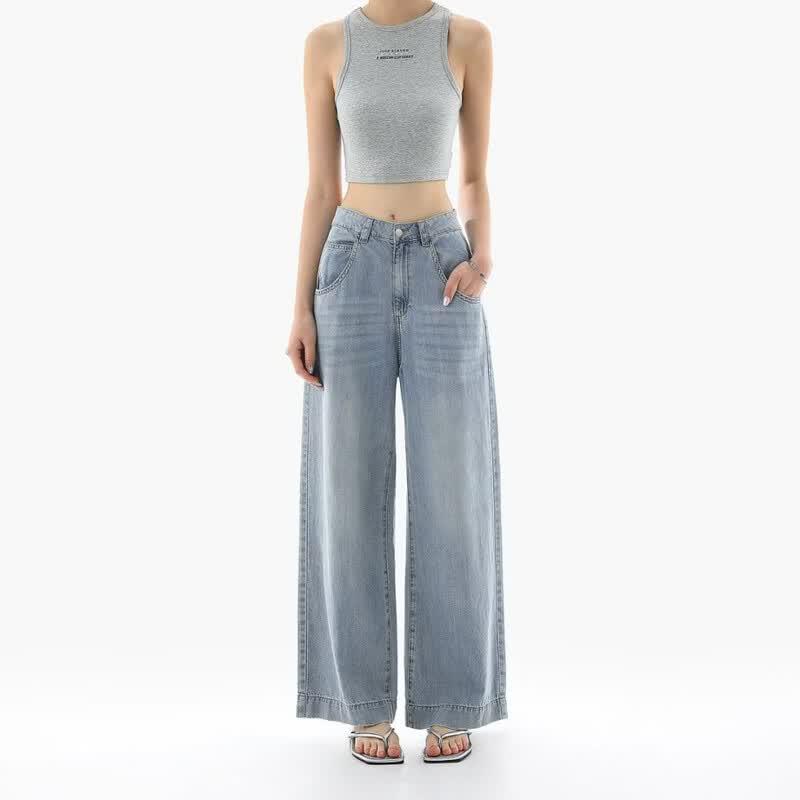 ICH MODE Women s Loose Wide-Leg Straight Jeans L