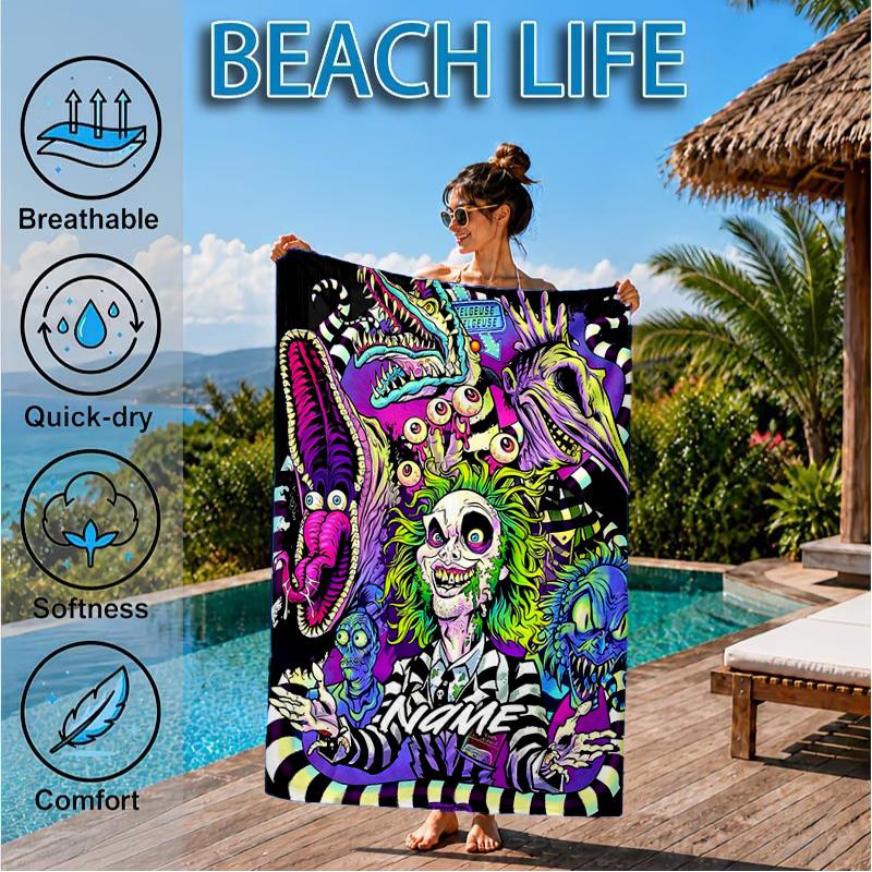 Custom Name Psychedelic Beetle  Beach Towel Microfiber Beach Towel, Lightweight and Quick-Dry, for Summer Travel, Swimming Pool Gift