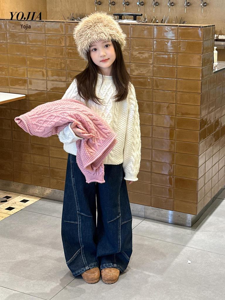 YOJIA 2025 Winter Fleece-Lined Girls' Thick Jeans
