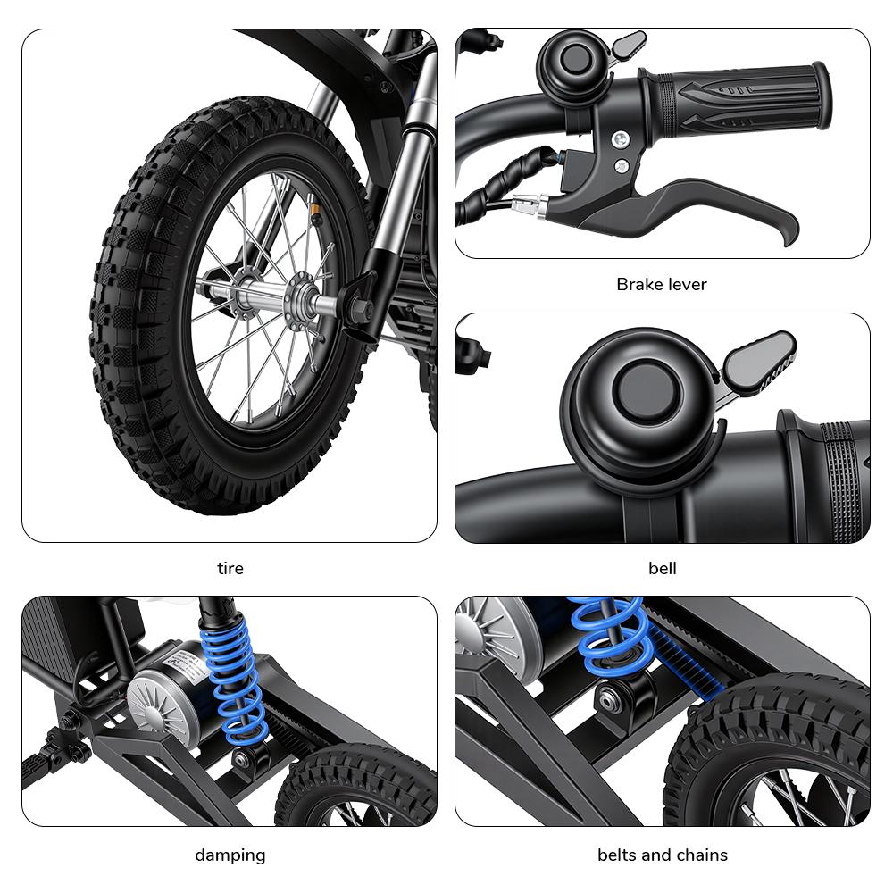 Trotinetă Electrică A12 pentru Copii 350W 4.5Ah Roți de 12'' Suspensie Față și Spate 3 Viteze 8-25KM/H Autonomie 19-22KM Trotinetă Electrică pentru Copii