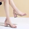 Fashion With Strap Sandals for Women Footwear Pumps Block Heel Open Toe Ladies Shoes Summer 2024 Medium Heels One Word Casual Shoe H Vip