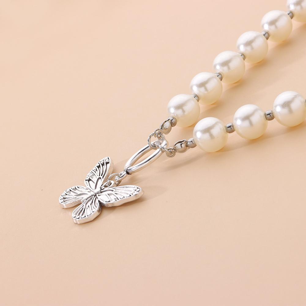 Jewelry Sweet Girls Elegant Women Beaded Butterfly Choker Imitation Pearl Necklaces Delicate Chain