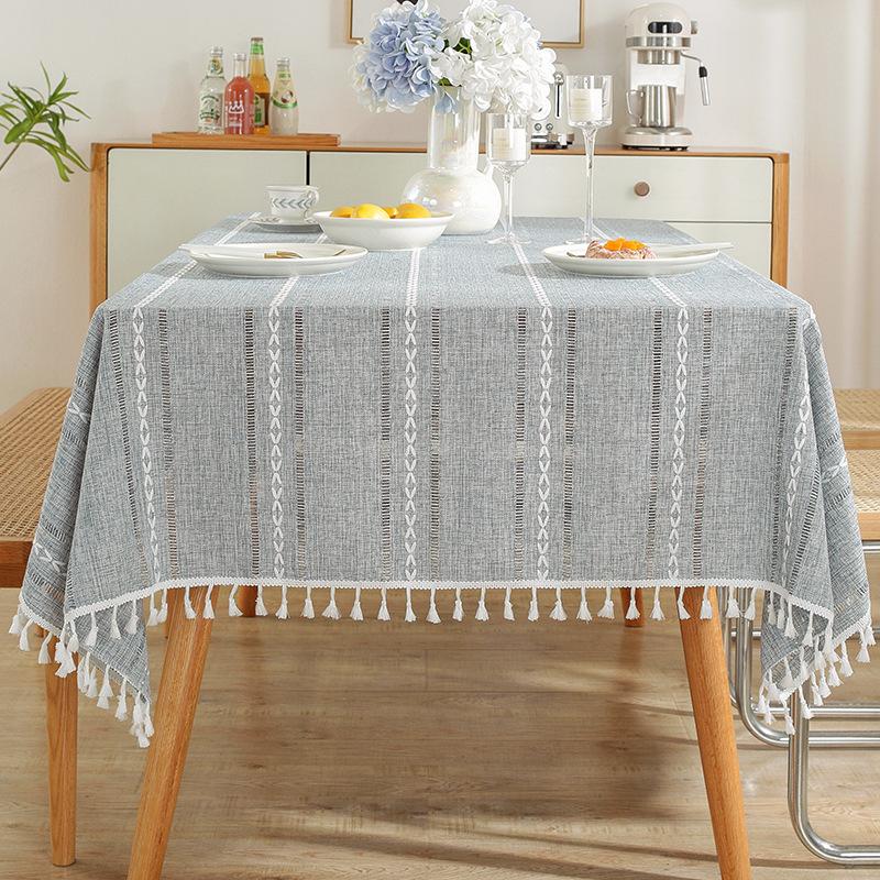 Nordic Christmas Table Cloth Hollow Fringed Tablecloth Solid Color Long Striped Jacquard Tablecloth