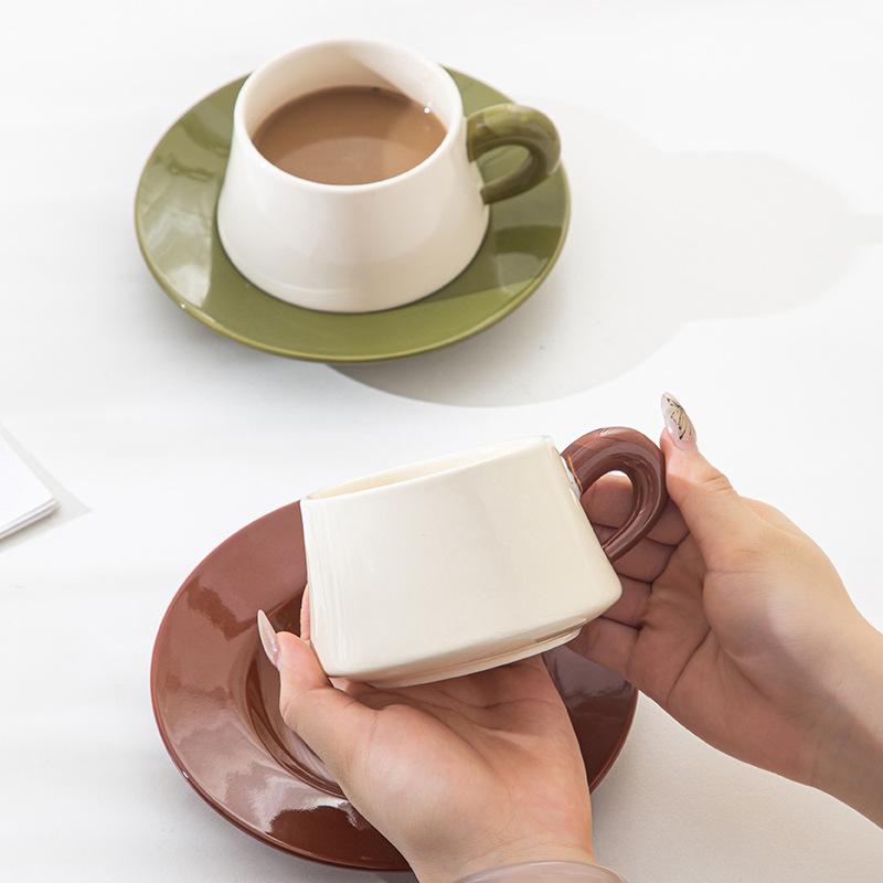 Creative Contrast Color Macron Ceramic Coffee Cup Saucer Set Hotel Restaurant Household Coffee Cup Tea Cup Breakfast Cup Saucer