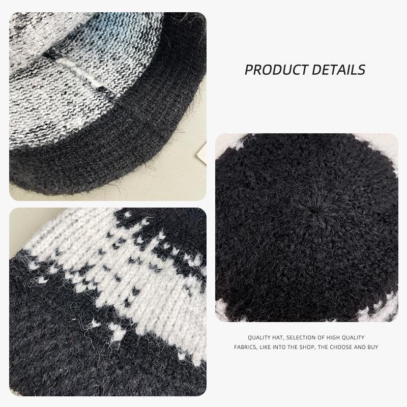 New Retro Wool Knitted Hat Blended Jacquard Wool Fisherman Hat Women's Winter Warm and Face Showing Small Knitted Bucket Hat