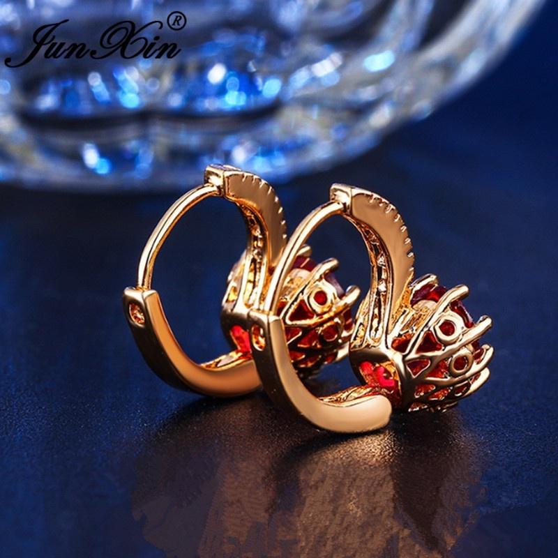 Gold Yellow Rose Color Heart Shaped Red Crystal Earrings Gift For Women Fashion Jewelry Gifts