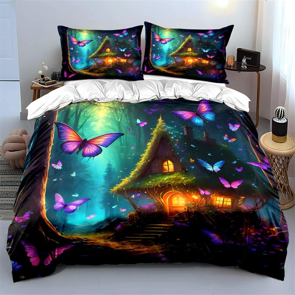 Magical Butterfly Forest Decor Set Soft Skin-Friendly Bedding Set Includes 1 Duvet Cover And 2 Pillowcase Gift