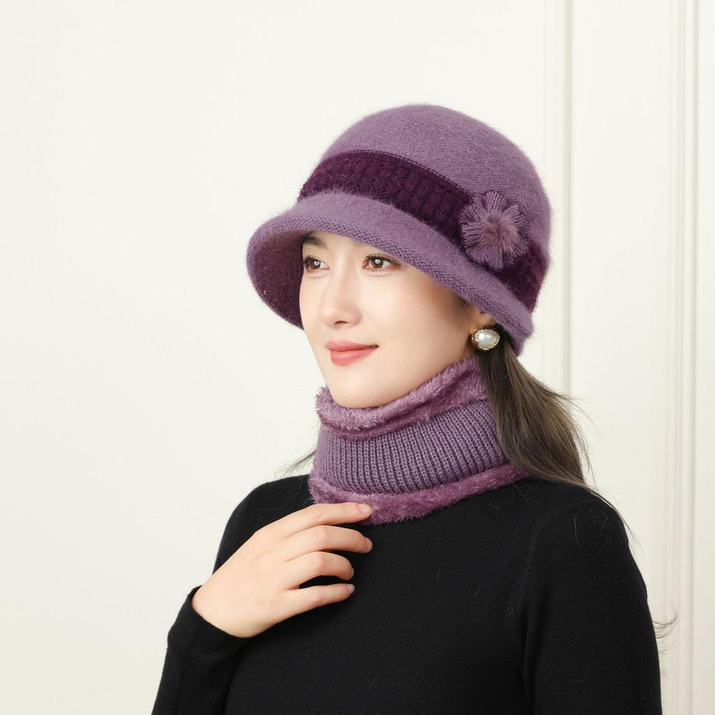 New Autumn and Winter Hat Women's Hat Man Mother Plus Velvet Rabbit Wool Hat Warm Hat Scarf Set