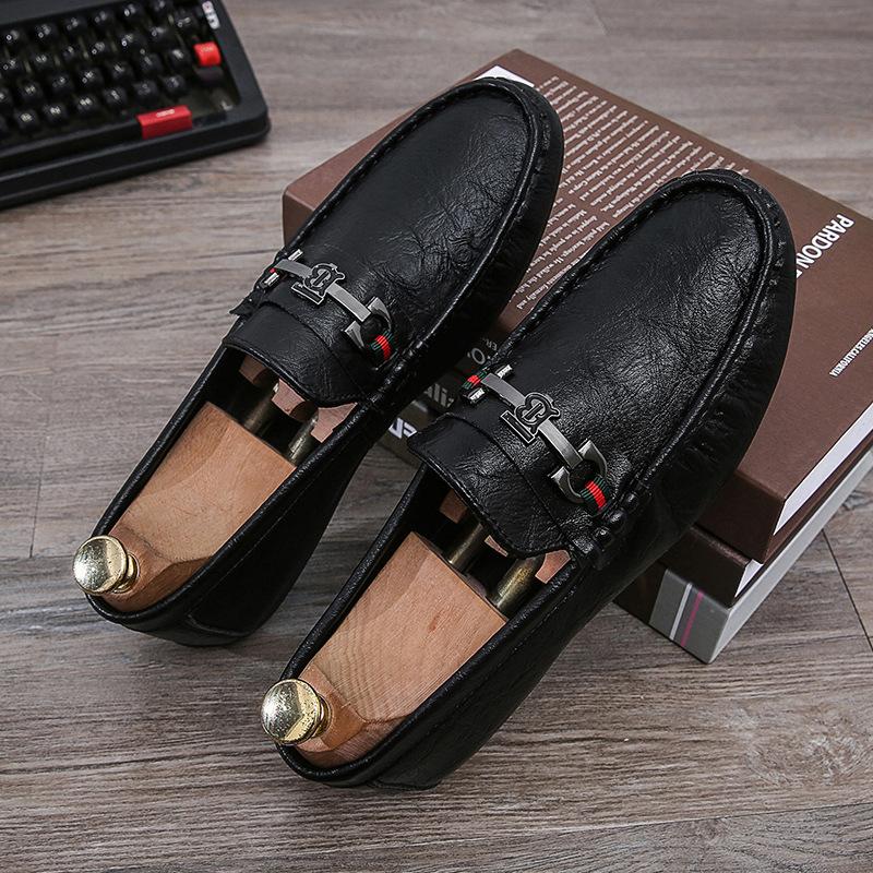 

Spring new black single shoes lazy Doudou shoes men s trendy Korean version casual leather shoes men s soft leather one-pedal loafers 39 чёрный