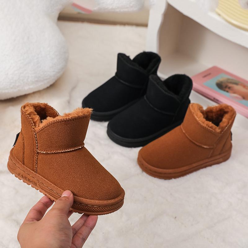 Winter Newest Children's Snow Boots Classic Black Brown Platform Shoes Girls Boys Thickened Velvet Warm Suede Boots I09162