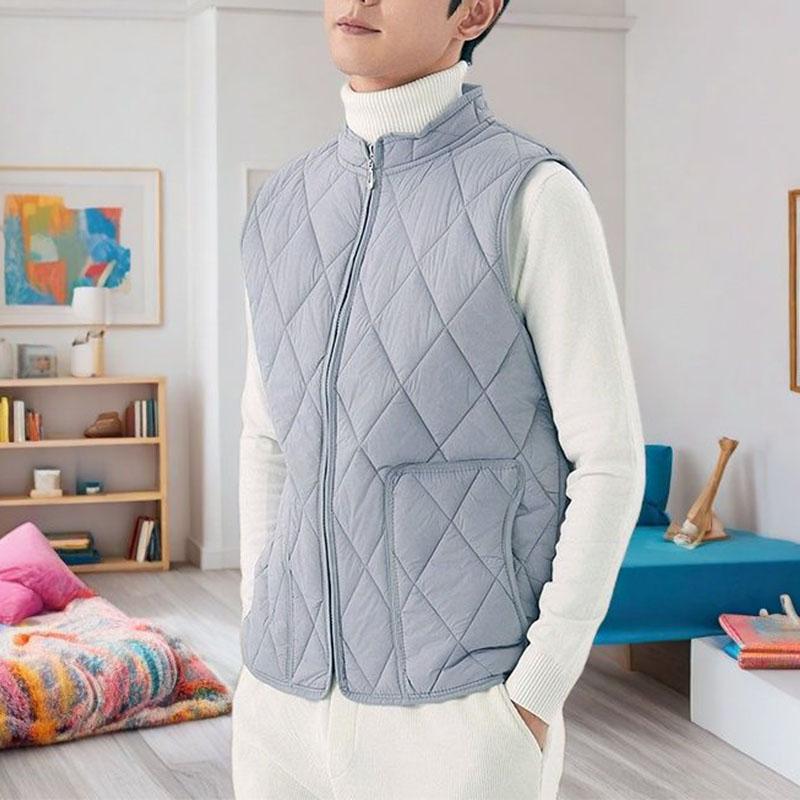 Høst Vinter Ny Herre Tynn Dun Bomullsjakke Vester Ståkrage Ensfarget Glidelåslommer Mote Casual Løs Ermeløs Cardigan Topp