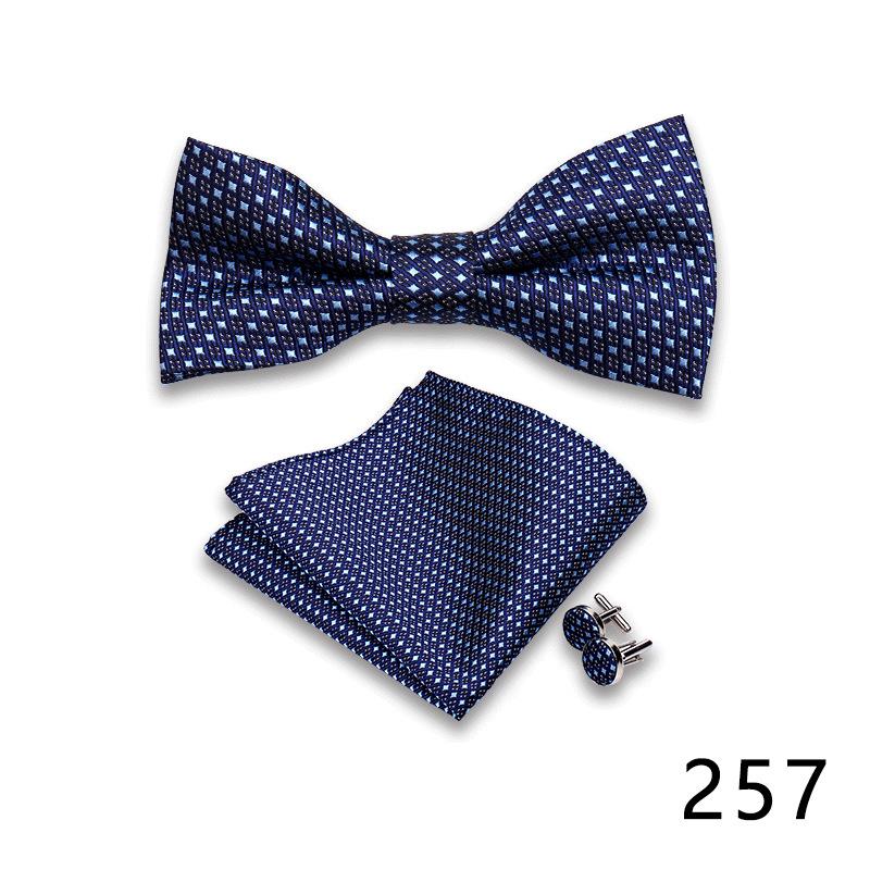 Men's Formal Bow Tie and Pocket Square Set for Banquets and Weddings, with Lapel Flower.