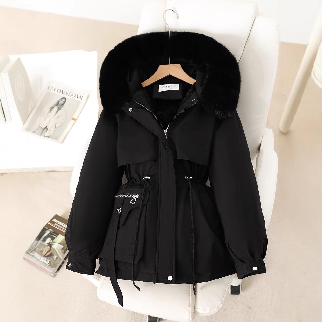 Пирог Преодолевает Женский Зимний Новый Большой Меховой Воротник Женский Пирог Преодолевает Универсальная и Плюшевая Интегрированная Куртка M