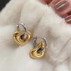 Creative French Heart Set: Stainless Steel Earrings & Pendant for Women - Gold & Silver. Fashionable, Color-Blocked, Unique Ear Jewelry.