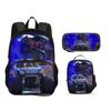 Monster Jam Round Front Bag Backpack Pen Bag Ice Bag 3Pcs Set Cartoon Print Student's Best Campus Companion Birthday Gift