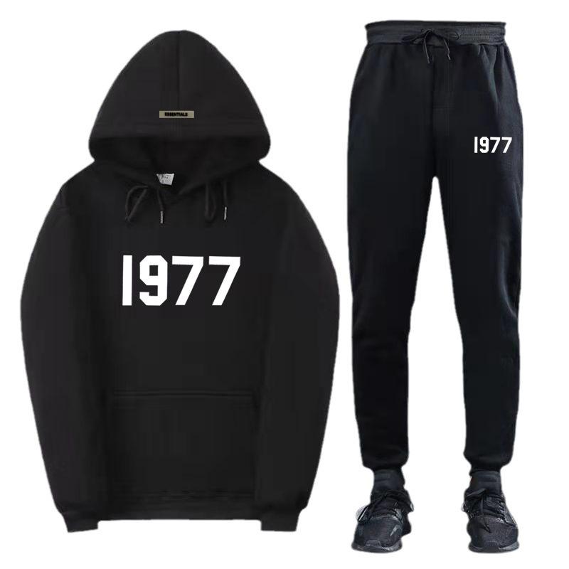 ESSENTIALS Double Line High Street Fleece Hoodie Set 1977 Trendy Casual Loose Fit.