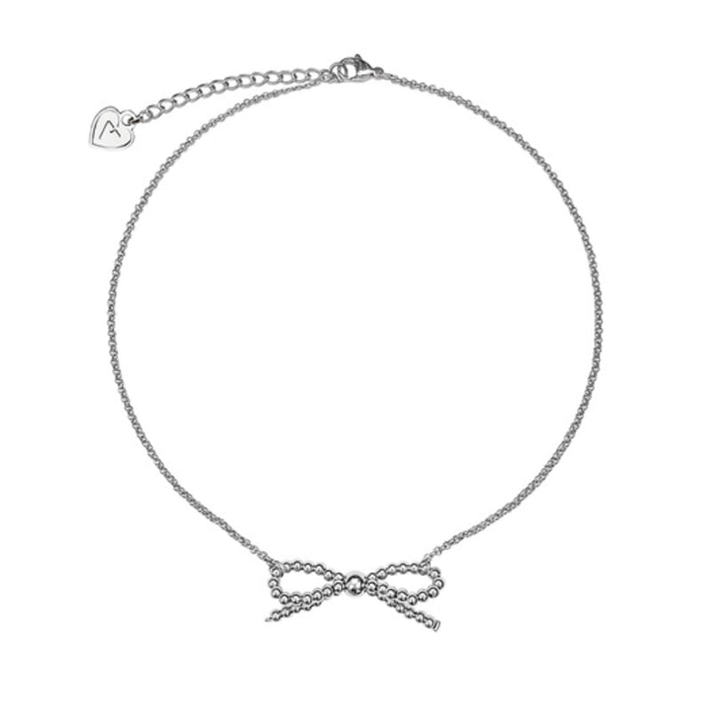 VVV Silver Beaded Surgical Ribbon Necklace