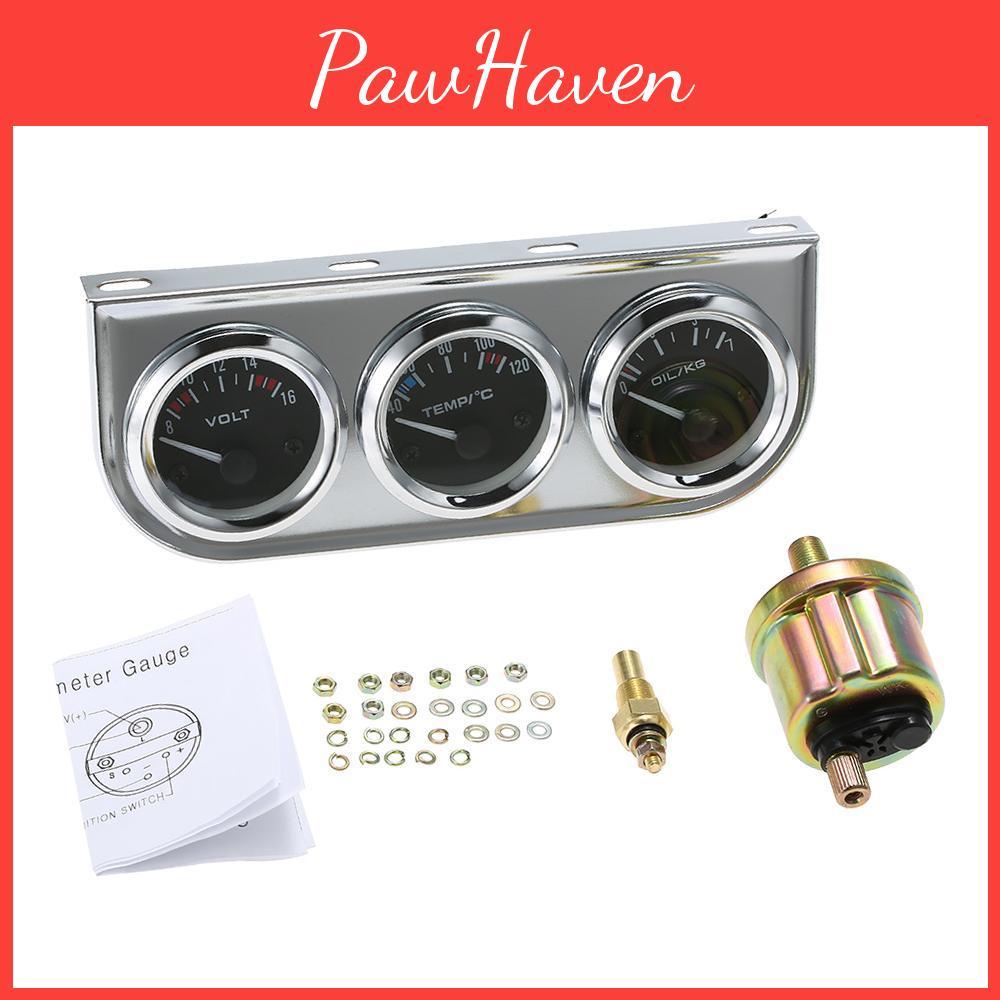 Gauge Pressure Oil 3in1 Meter Water Temperature Gauge Voltmeter W Sensor