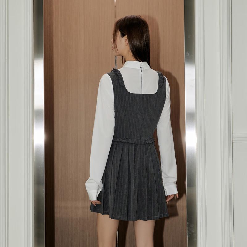 UNIFREE Gray Series Faux Two-Piece Spliced Long-Sleeve Dress