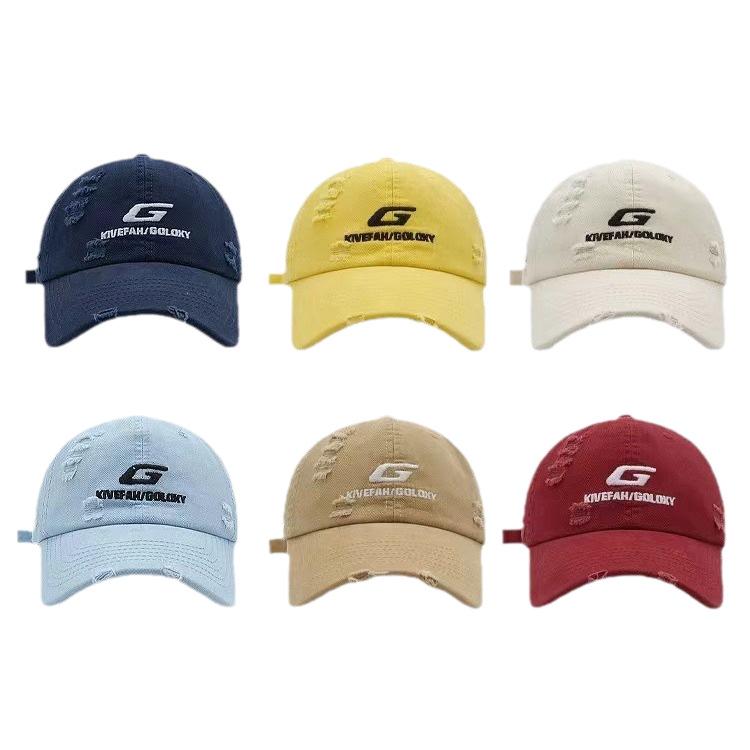 Hole baseball cap tide brand summer new men's and women's street G letter yellow cap showing face small embroidery tide