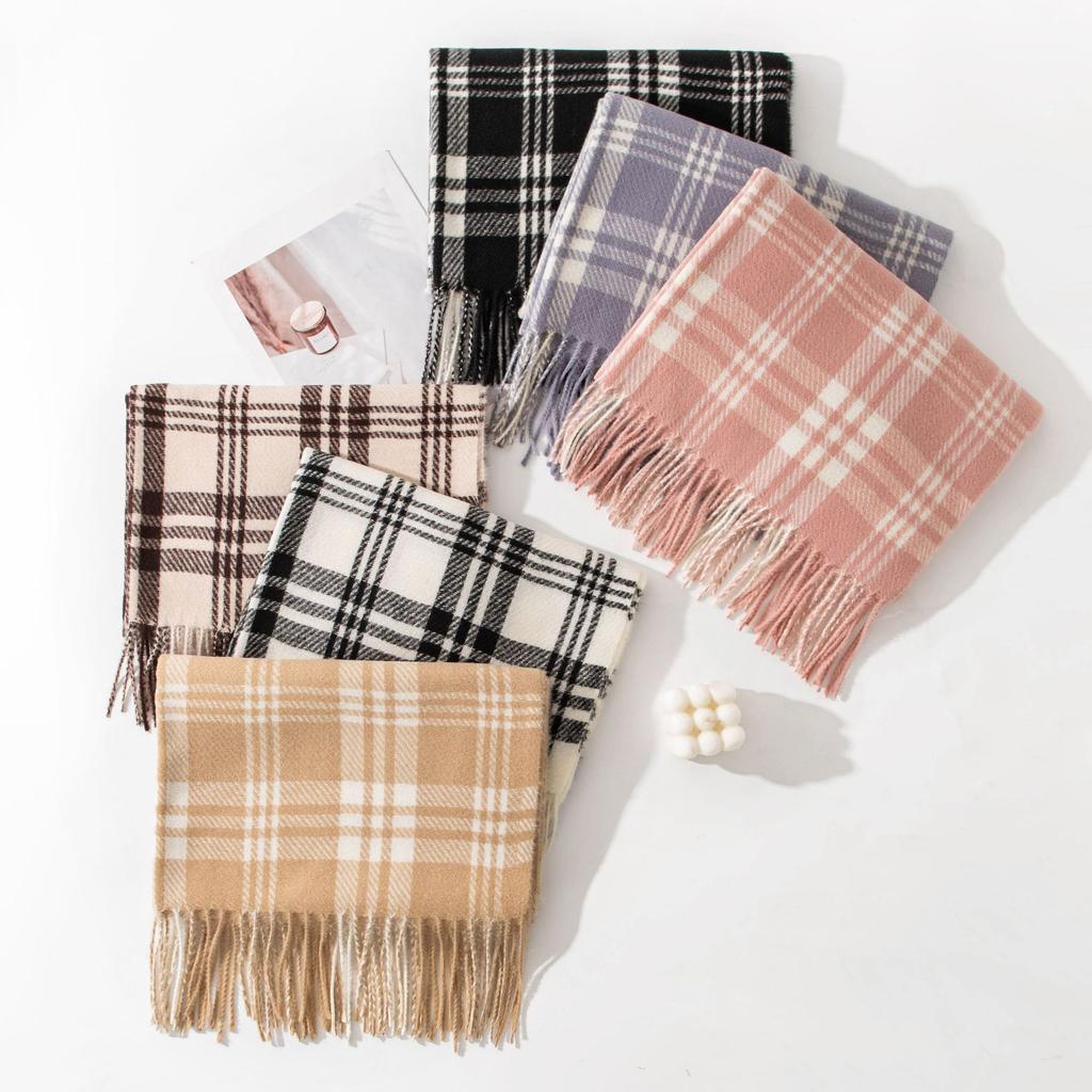Imitation Cashmere Shawl Scarf High End Autumn and Winter Plaid Versatile Student Scarf Temperament Plaid Korean Fringed Scarf