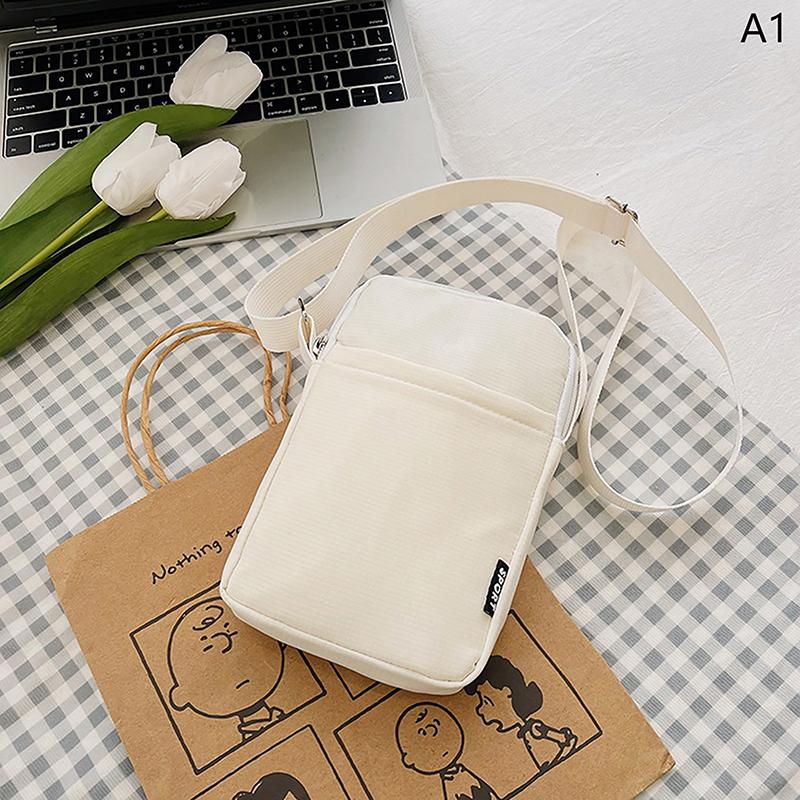 Simple Trendy Macaron Solid Color Shoulder Crossbody Canvas Bag Versatile  Zero Wallet Samll Square Phone Bags For Girls