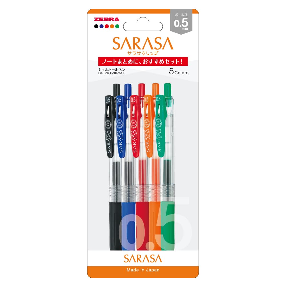 Zebra Gel Ballpoint Pen Ink Sarasa Clip 0.5mm Popular 5 Color Set JJ15-5C-C-N