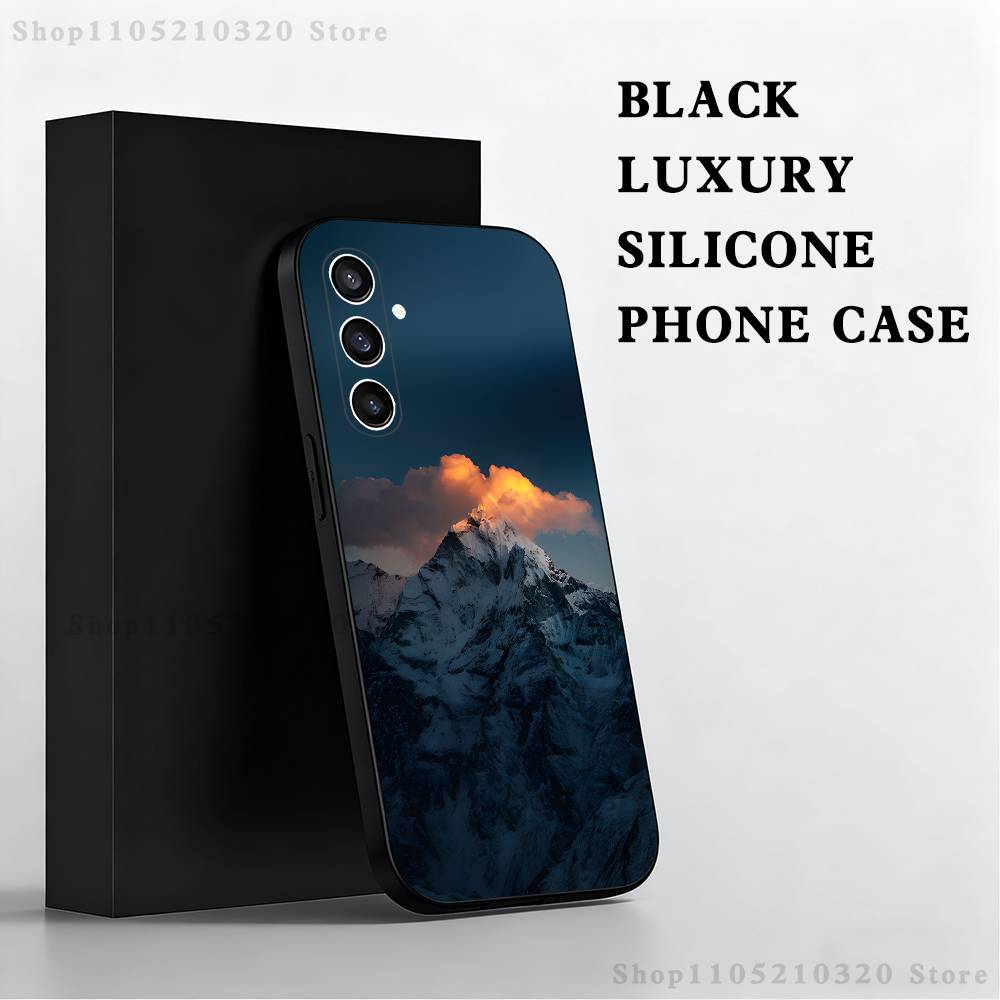 Snow Mountain Scenery Design Phone Case For Samsung S 25,24,23,22,30,21,10,9,Ultra,Plus,Lite,FE,4,5 G Black Soft Case
