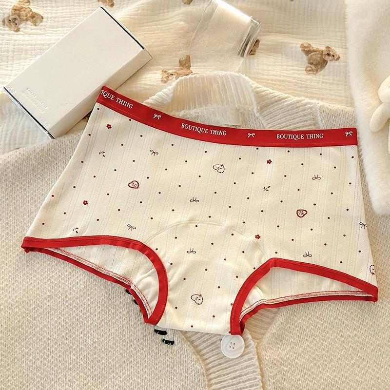 Ladies Spring and Autumn Lovely Pure Cotton 10a Antibacterial Red Festive Benming Year Flat Horn Panties
