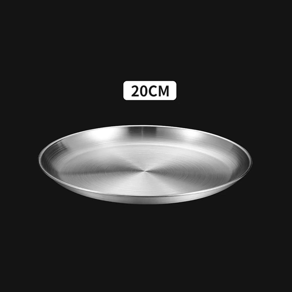 Stainless Steel Circular Barbecue Plate Bone Spitting Dish Korean Style Silver Shallow Dining Disc Round Plate Tableware