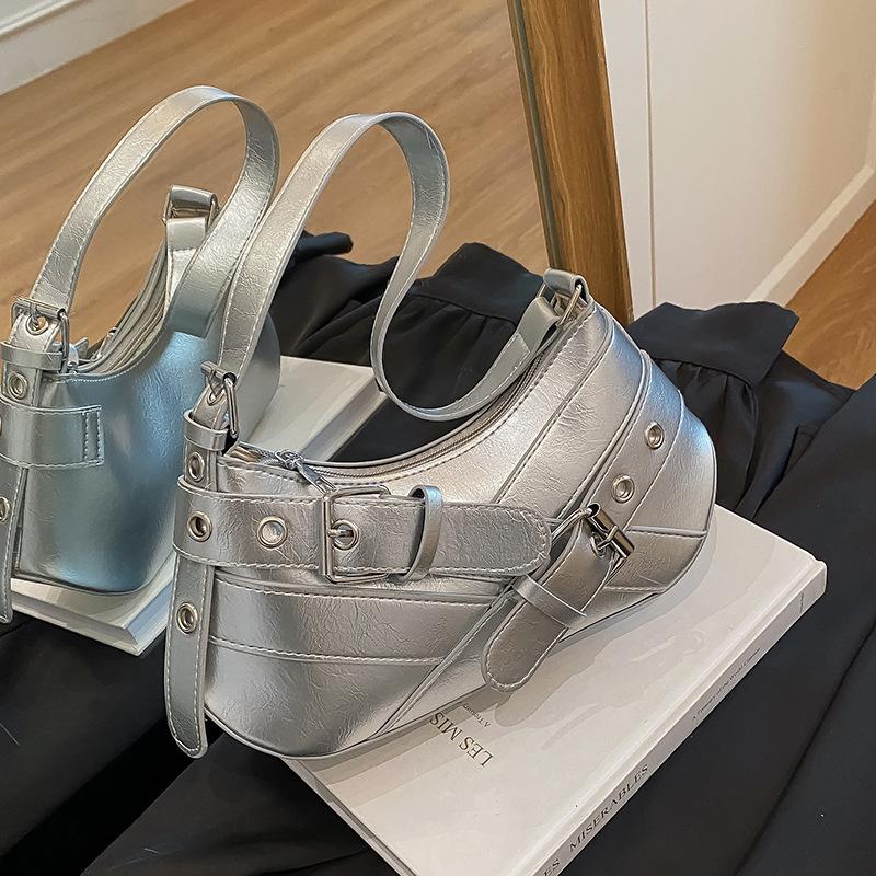 Summer new trend locomotive style Spice girl out casual versatile solid color belt decoration shoulder armpit bag