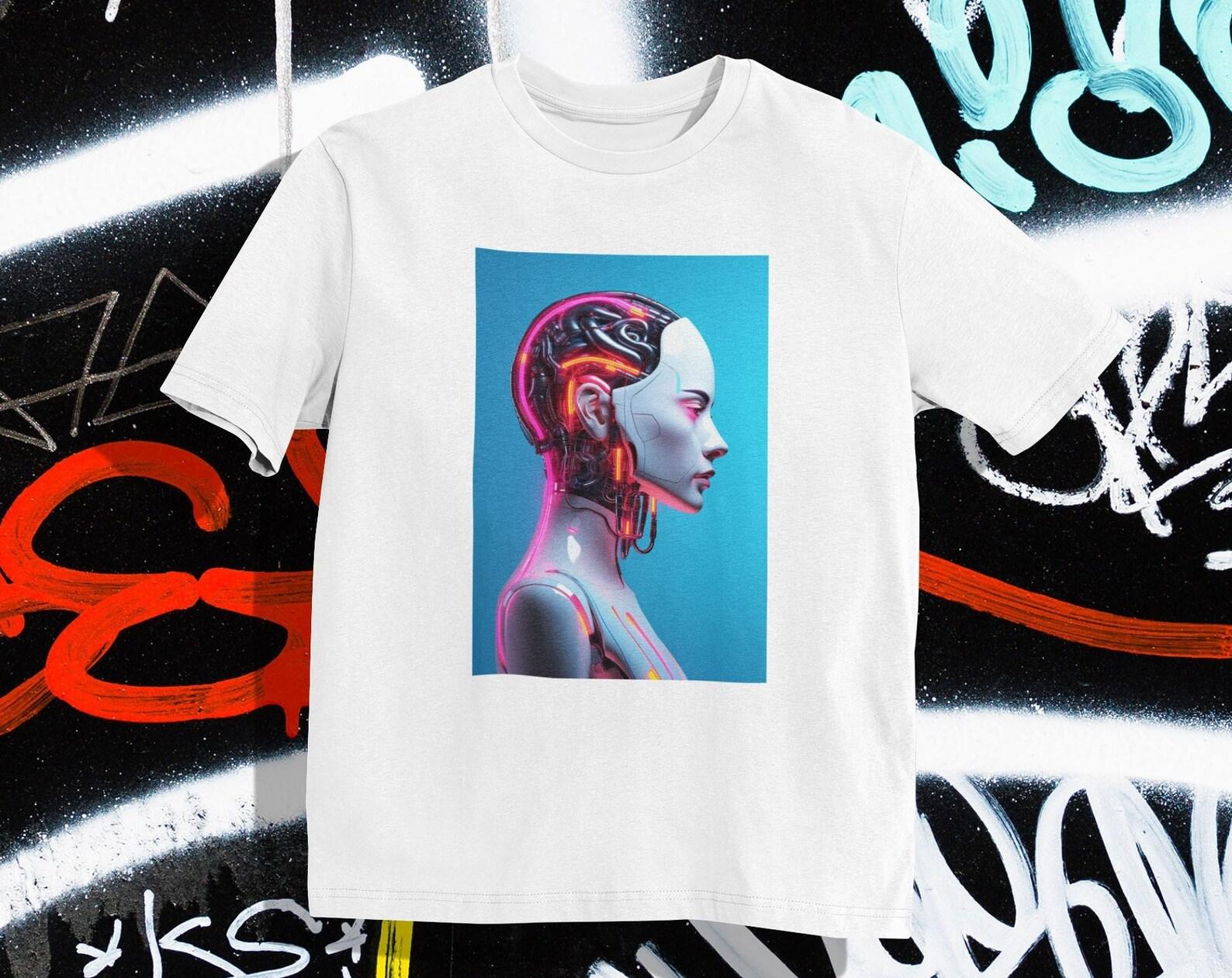 Female Robot T shirt - Cybercore - Future - Sci-Fi - Cyborg - Robotic Art - Robot Gril 2XL