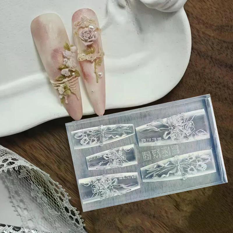 Flowers Rose Fashion High Quality Nail Silicone Relief Shape Nail Art Mold 3d Nail Decoration Nail Salon Accessories Manicure