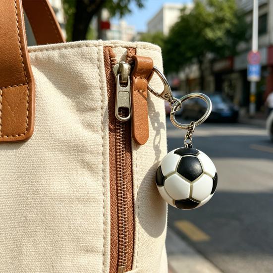 Keychain Pendant with LED Light Realistic Football Design Keyring Compact Bag Decoration Night