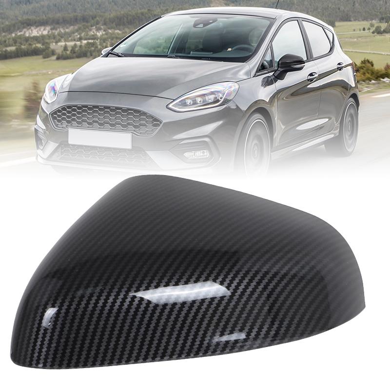 Glossy Black/Carbon Fiber Style Side Rearview Mirror Cover For Ford Fiesta Mk8 2018      2024 Mirror Cap
