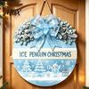 Festive Home Decoration Christmas Wooden Welcome Sign for Front Door, Round Hanging Ornament with Rustic Winter Wreath Artificial Pine Branches & Bow