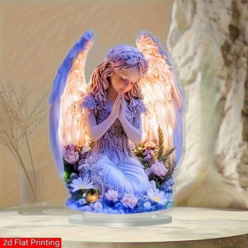 2D Плоский Молящийся Ангел Акриловый Настольный Декор, Цветок, Подходит для украшения стен, веранды, комнаты, виллы, акценты Дом, Прихожая или Рабочее место - Рустик Фа 20*16CM