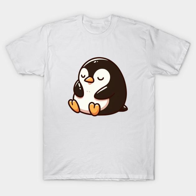 Men Black Print T-shirt Cute Penguin Sleeping Sitting Up No-Cut Transfer Paper Print Cotton Tshirt XL