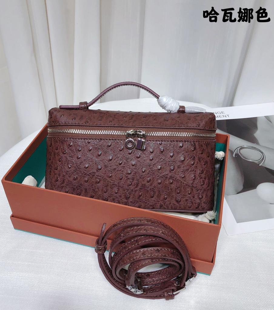 Top layer cowhide L19 ostrich pattern lunch box bag gigi same leather women's bag handbag simple shoulder crossbody bag