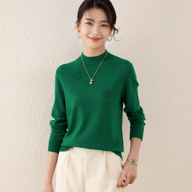 TUHUANG Women's Pure Wool Semi-High Collar Knit Sweater