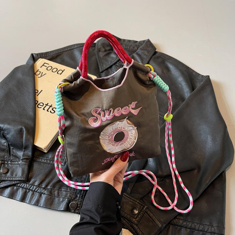 Embroidery Donut Nylon Bag Fashion Mini Commuter Bag Shoulder Messenger Bag серый