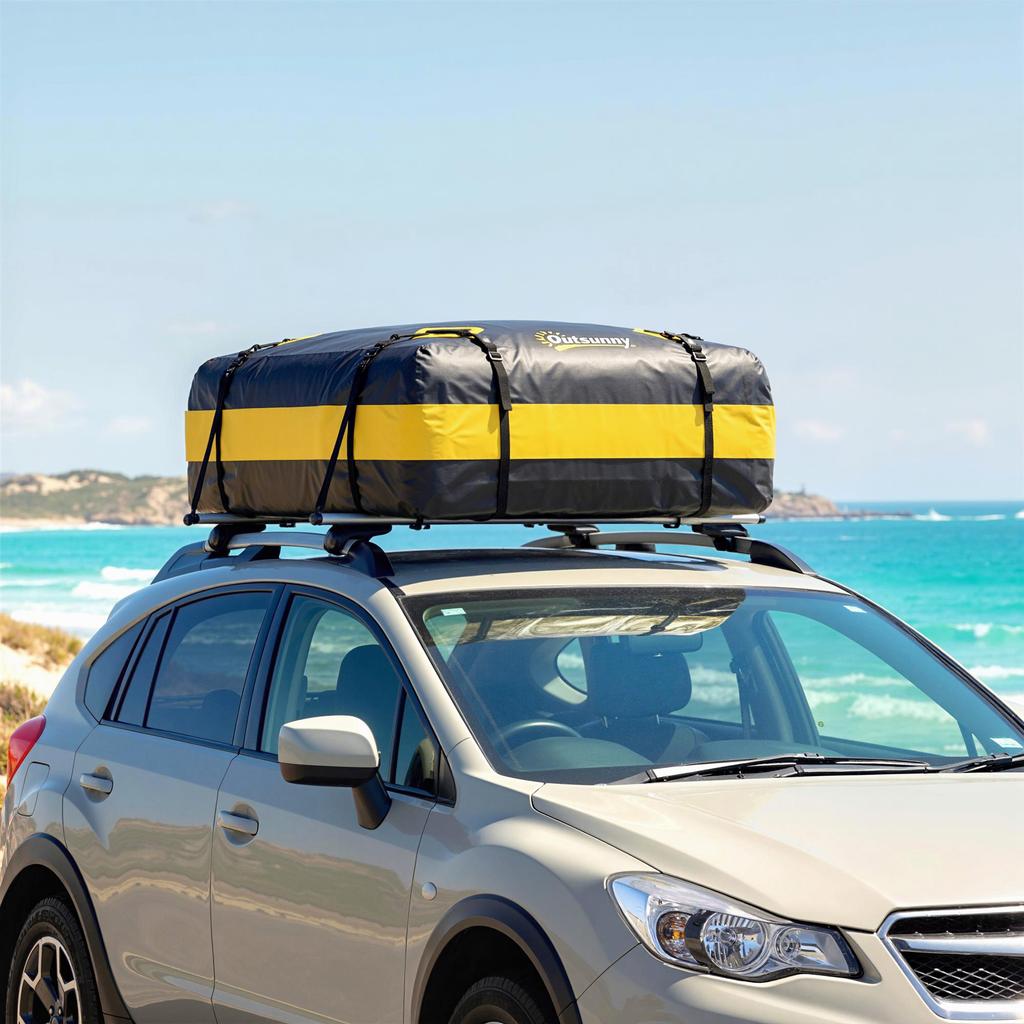Car Roof Box 425L Waterproof 8 Reinforced Straps Door Hooks Yellow