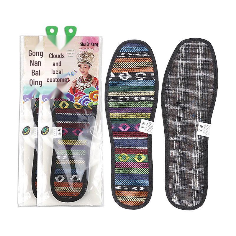 Этнические ручные плетеные вышитые бамбуковым углем льняные стельки для обуви для мужчин и женщин - Дышащие и удобные для спорта Size 42
